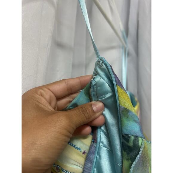 VTG Y2K 90s Fairycore cache Floral Asymmetrical Dress Beaded Strapless Sz 2 - Picture 12 of 14